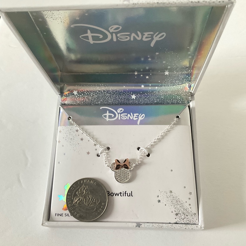 Disney Classics Jewelry | Minnie Mouse Bow Cubic Zirconia Silver Necklace - Picture 7 of 8